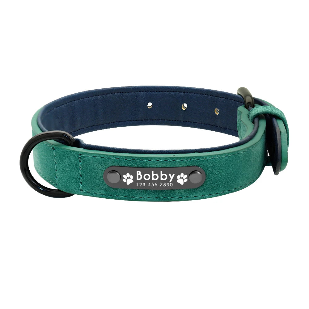 Personalized Leather Dog Collar with Engraved ID Tag