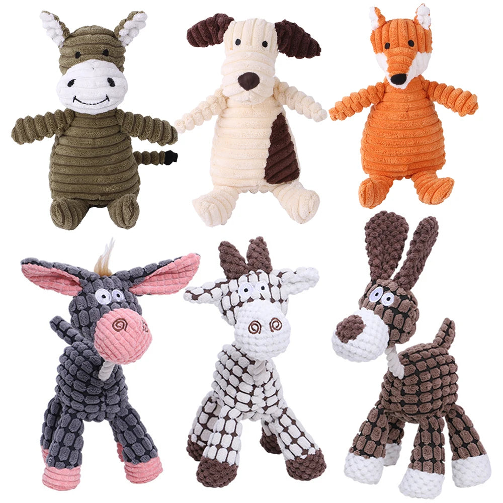 Plush Squeaky Dog Toy – Bite-Resistant Corduroy Animal Toy for Dogs