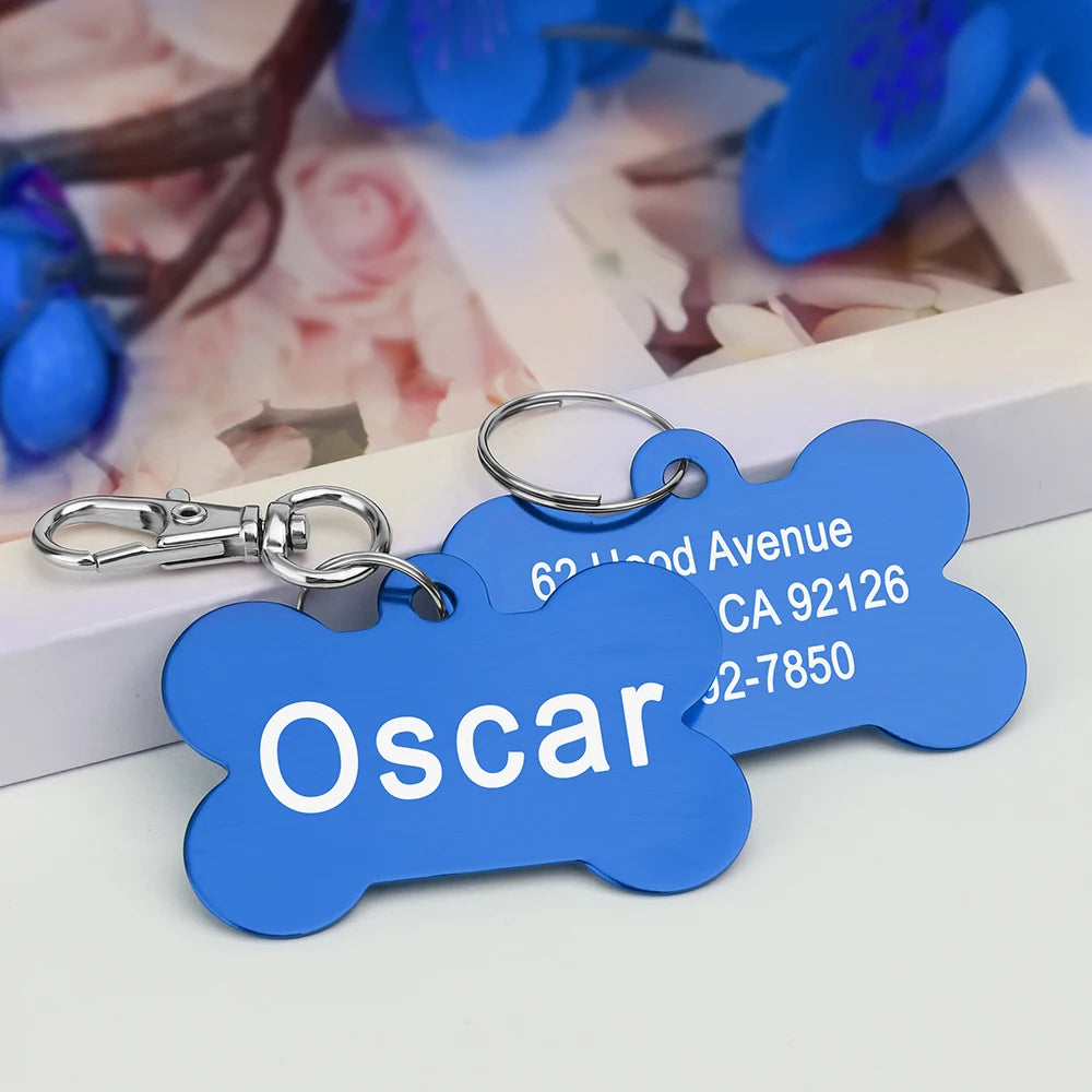 Personalized Dog & Cat ID Tag – Custom Metal Bone Shaped Pet Name Tag for Small & Large Pets
