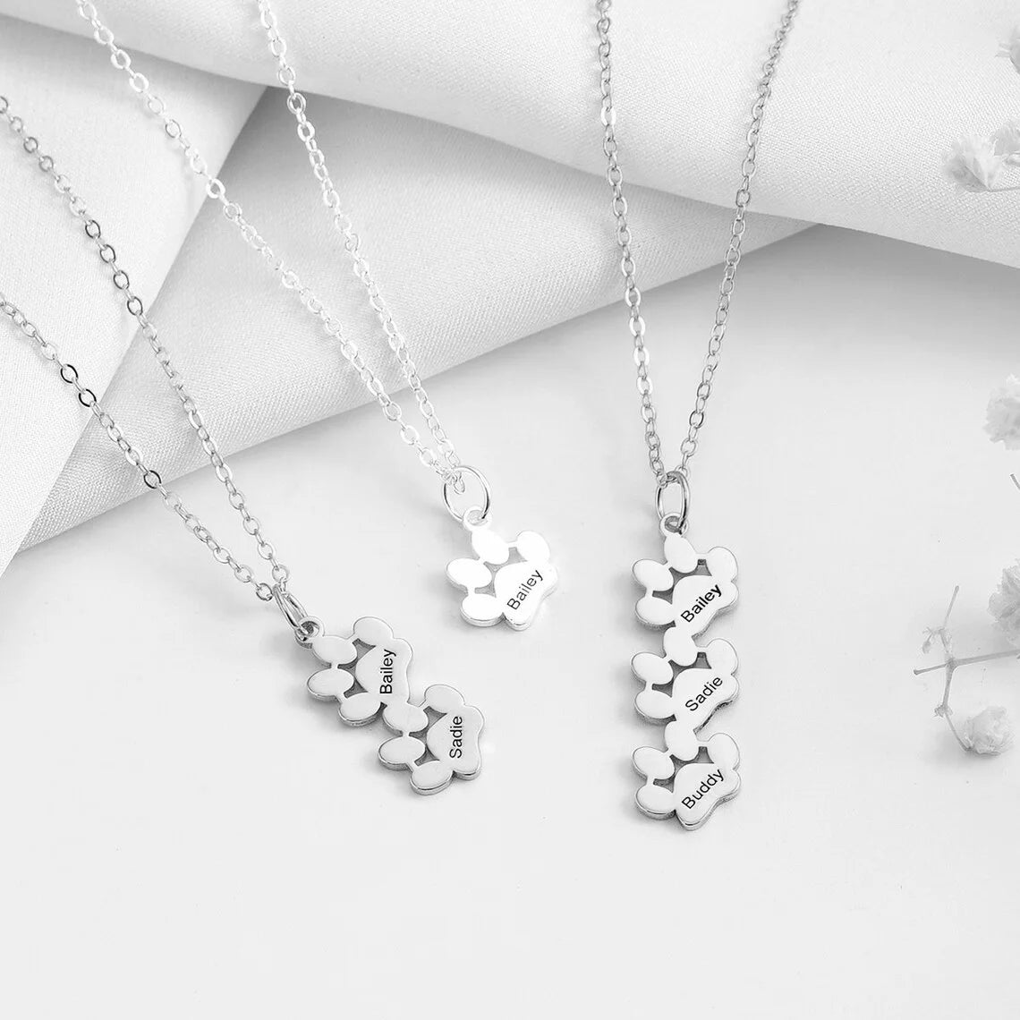Custom Dog Paw Name Necklace for Women and Girls