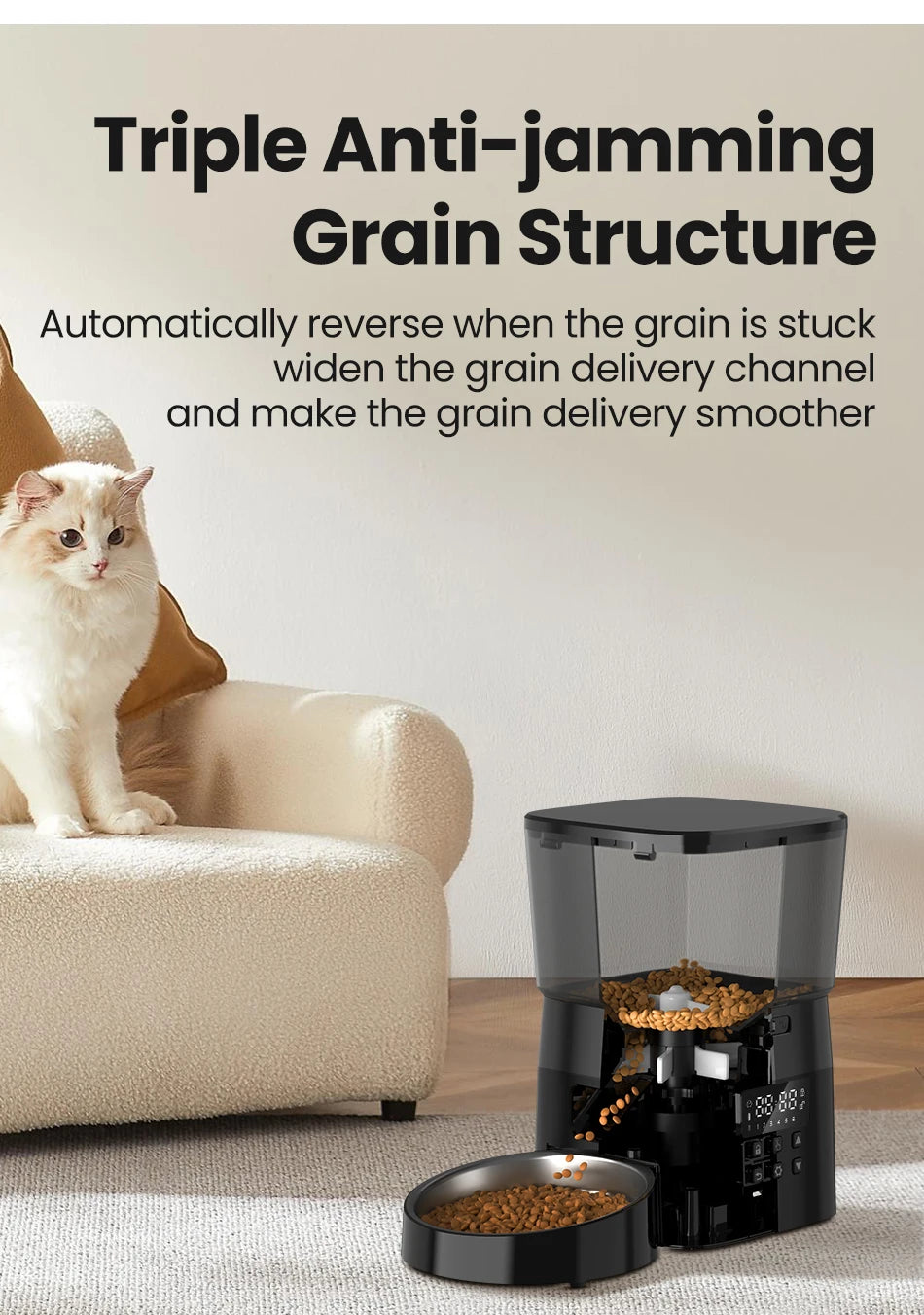 2L Automatic Pet Feeder with Portion Control and Anti-Jam Design
