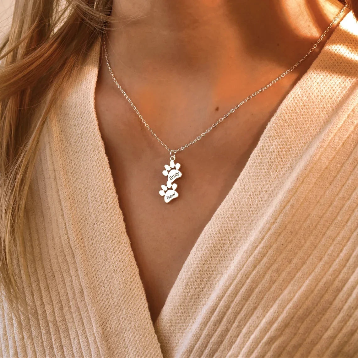 Custom Dog Paw Name Necklace for Women & Girls – Personalized Jewelry