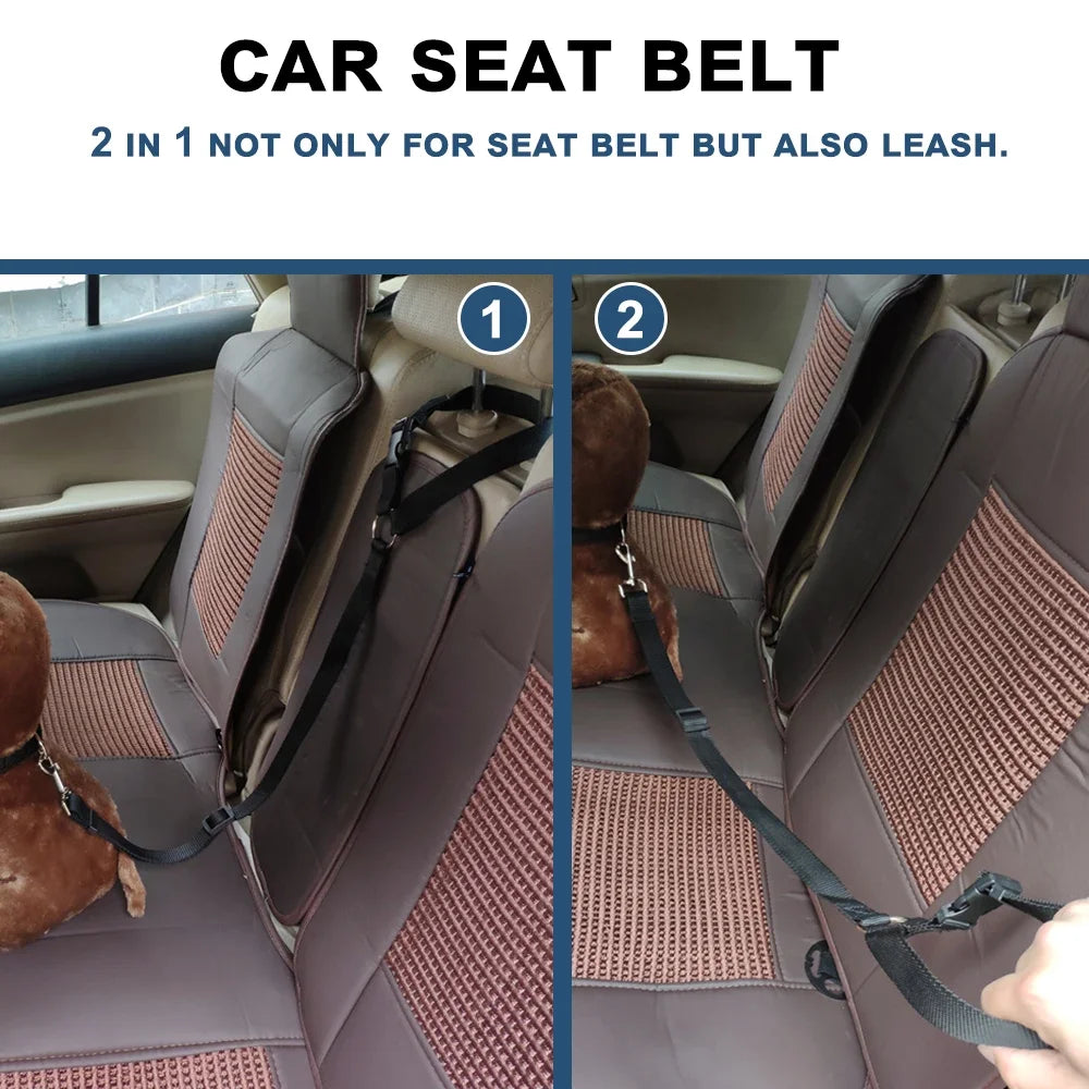 Adjustable Two-in-One Pet Car Seat Belt & Leash - Nylon Lead for Dogs & Cats, Safety Harness with Backseat Clip
