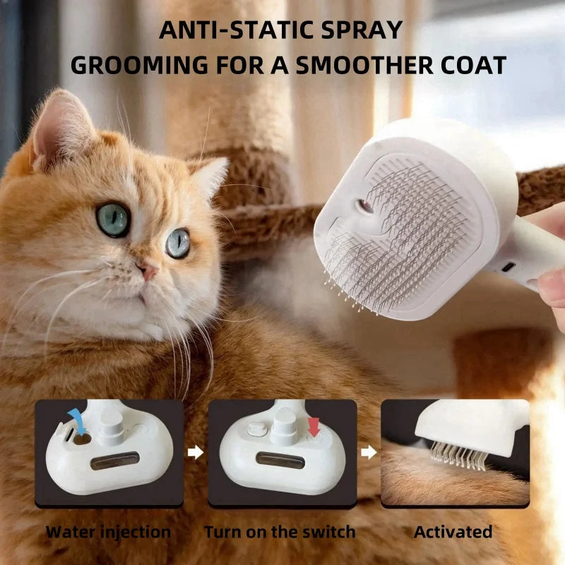 Pet Grooming Comb with Mist Humidifier – Removes Hair & Reduces Frizz