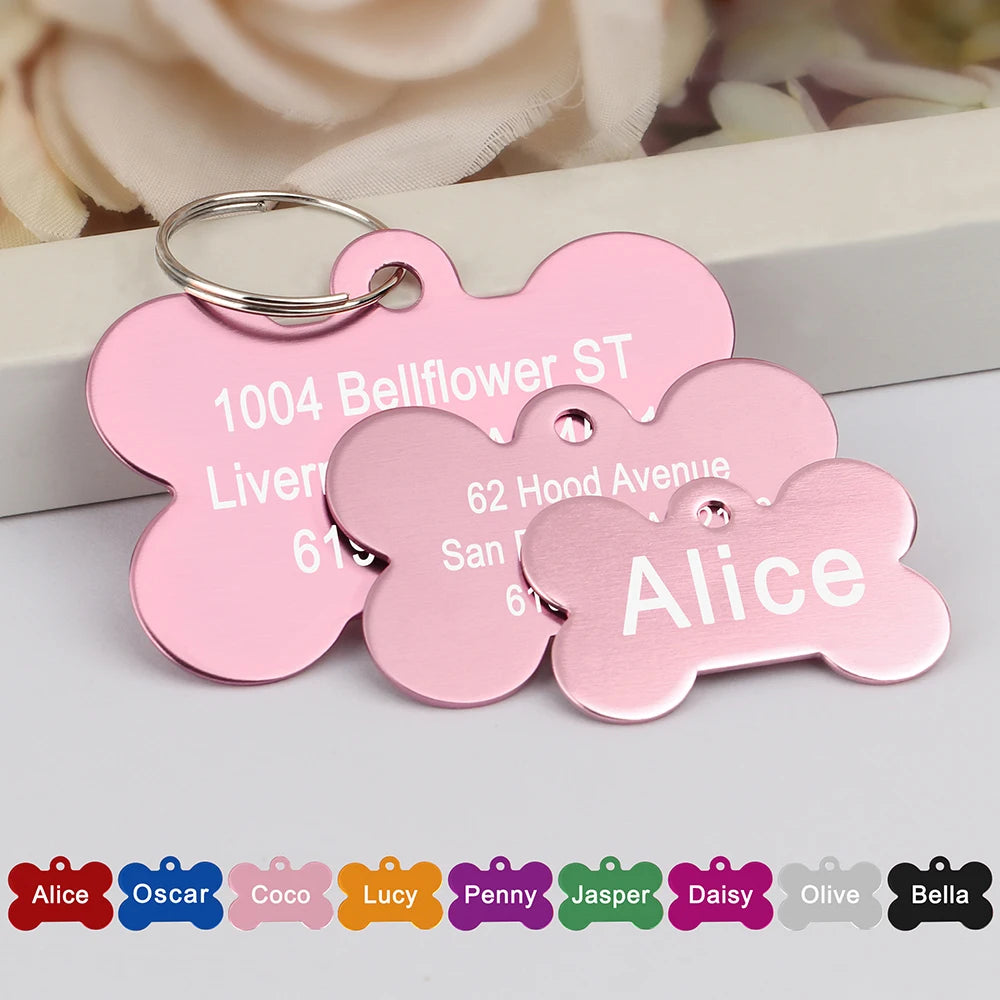 Personalized Dog & Cat ID Tag – Custom Metal Bone Shaped Pet Name Tag for Small & Large Pets