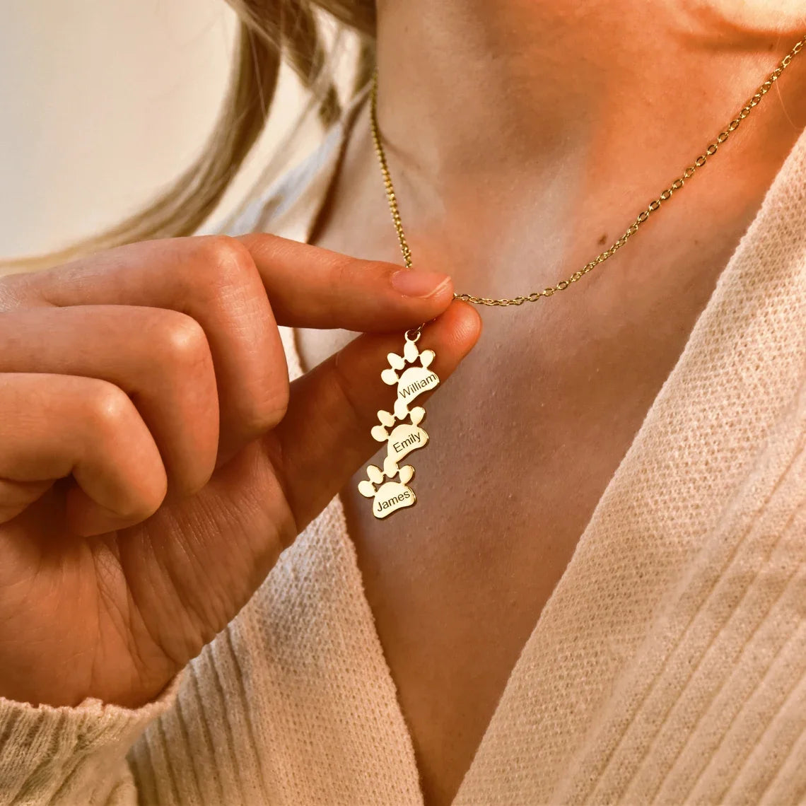 Custom Dog Paw Name Necklace for Women and Girls