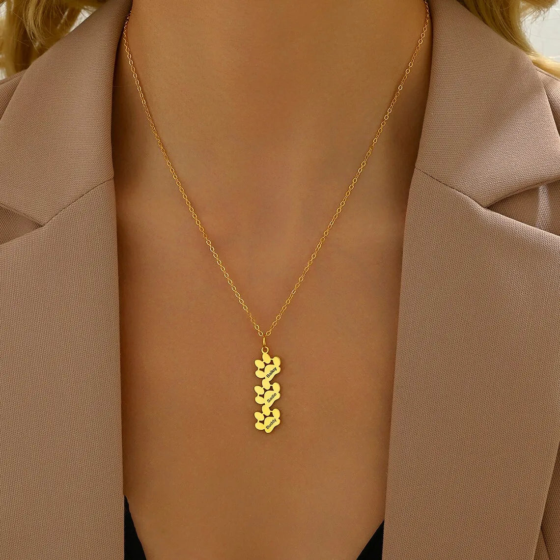 Custom Dog Paw Name Necklace for Women and Girls