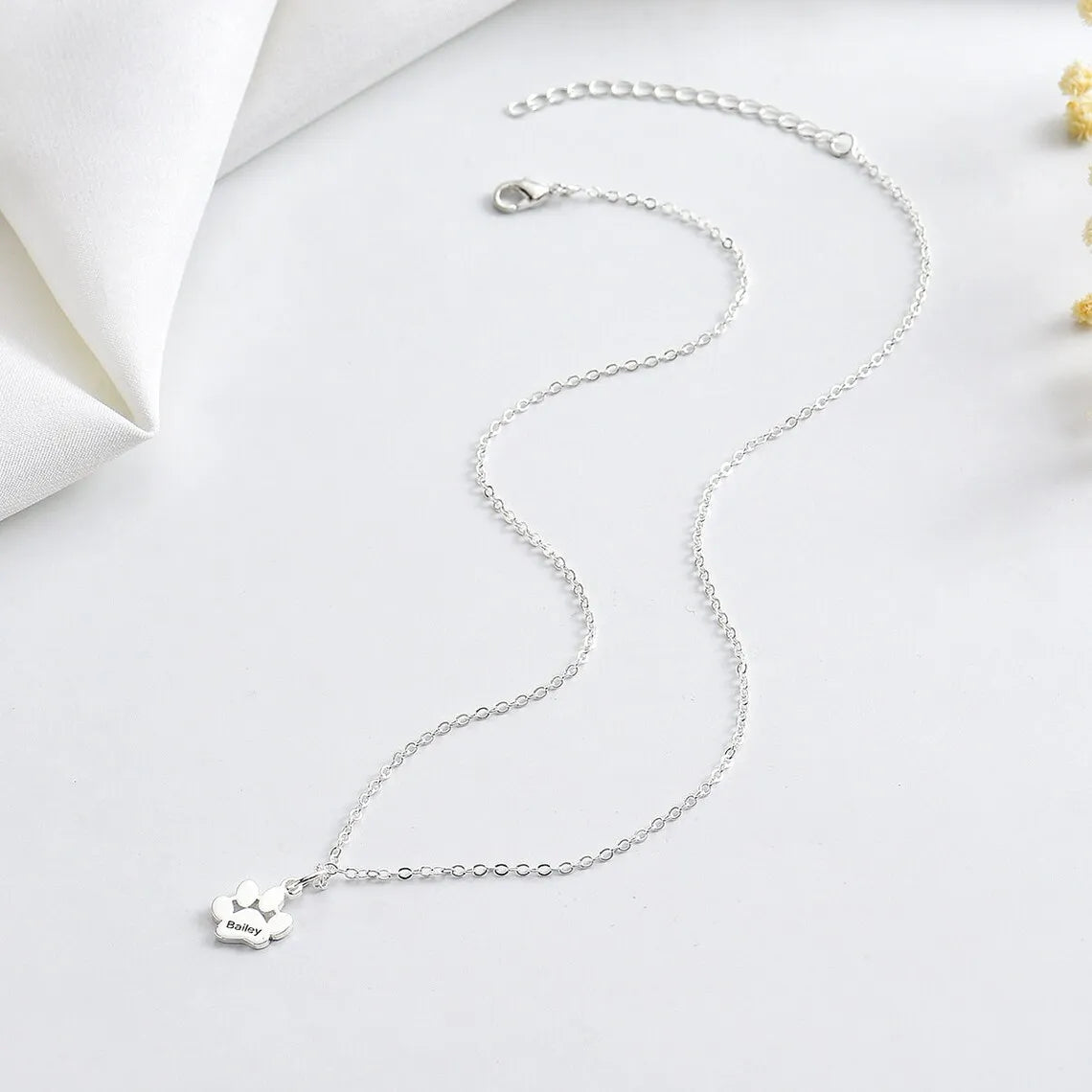 Custom Dog Paw Name Necklace for Women and Girls