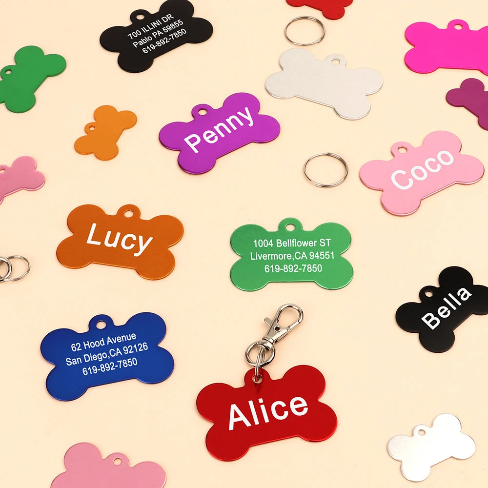 Personalized Dog & Cat ID Tag – Custom Metal Bone Shaped Pet Name Tag for Small & Large Pets