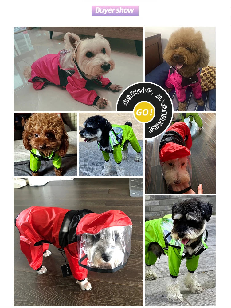 Waterproof Dog Raincoat with Hood – Lightweight Pet Jumpsuit for All Sizes