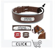 Personalized Leather Dog Collar with Engraved ID Tag – Custom Name & Phone Number for Small, Medium & Large Dogs