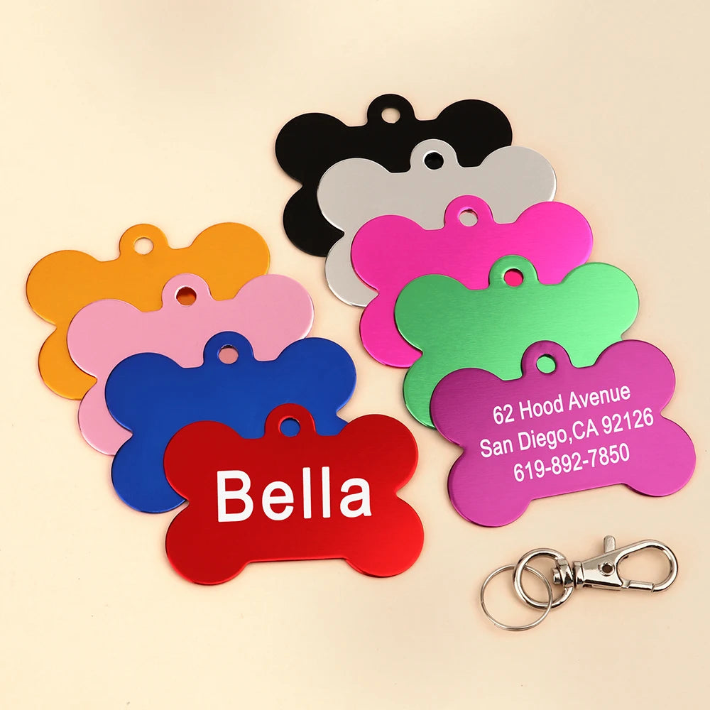 Personalized Dog & Cat ID Tag – Custom Metal Bone Shaped Pet Name Tag for Small & Large Pets