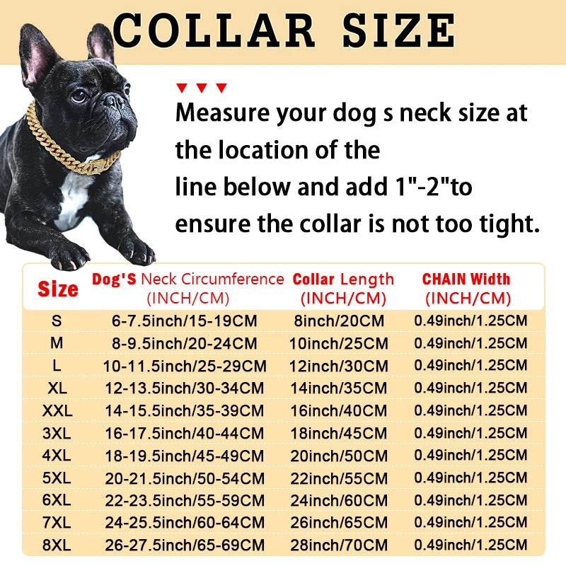 Luxury Diamond Cuban Dog Chain Collar – Metal Walking Collar with Secure Buckle for Dogs and Cats