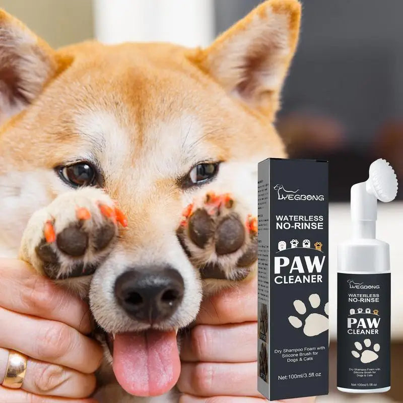 Rinse-Free Pet Paw Cleaner Foam - Portable with Silicone Brush