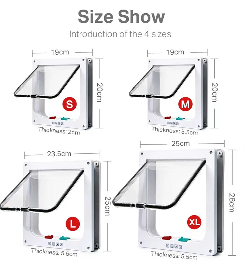 Cat & Dog Flap Door with 4-Way Lock – Secure Transparent Pet Entry Gate