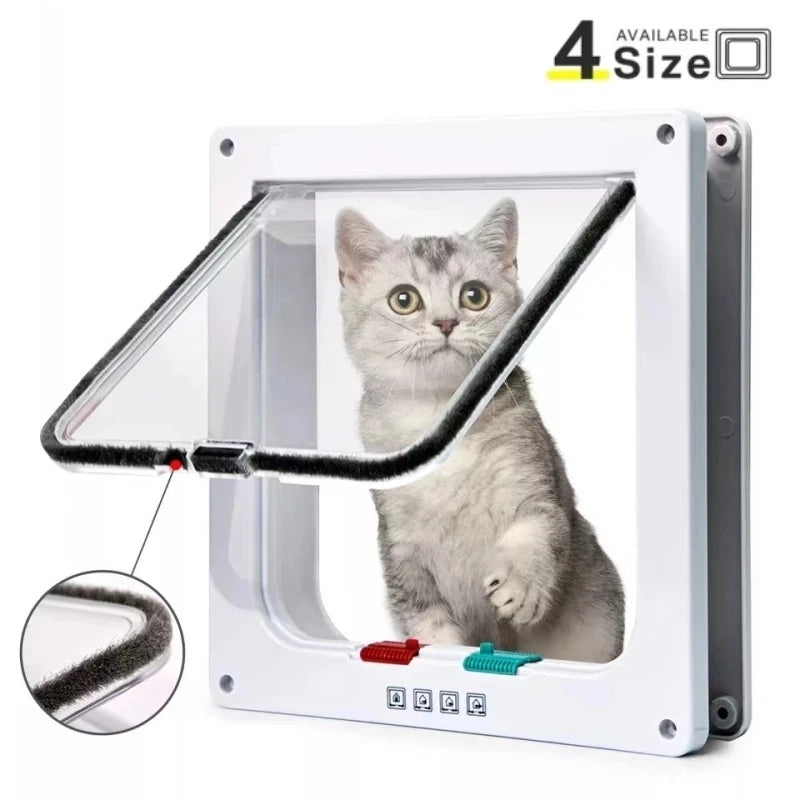 Cat & Dog Flap Door with 4-Way Lock – Secure Transparent Pet Entry Gate