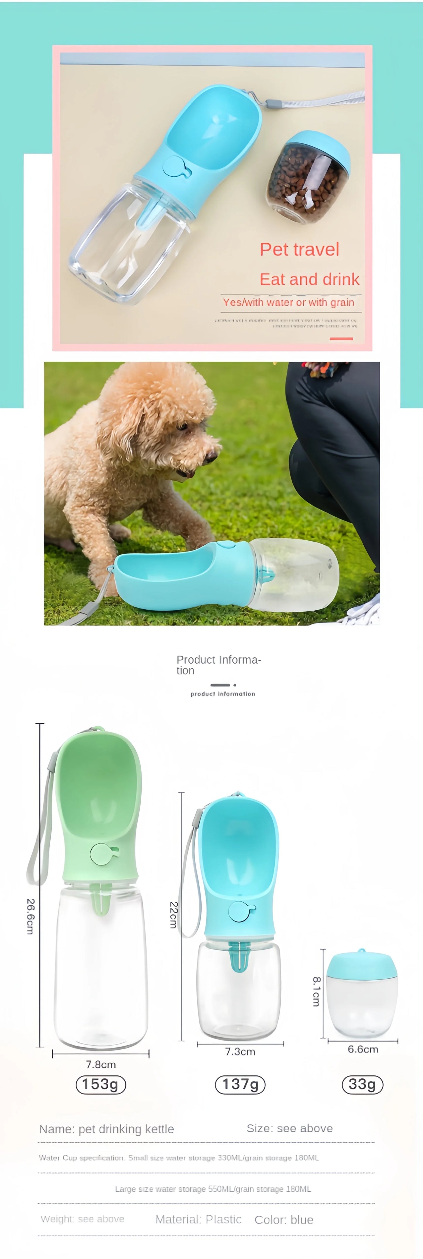 2-in-1 Portable Pet Water Bottle & Food Container – Travel Feeder for Dogs & Cats