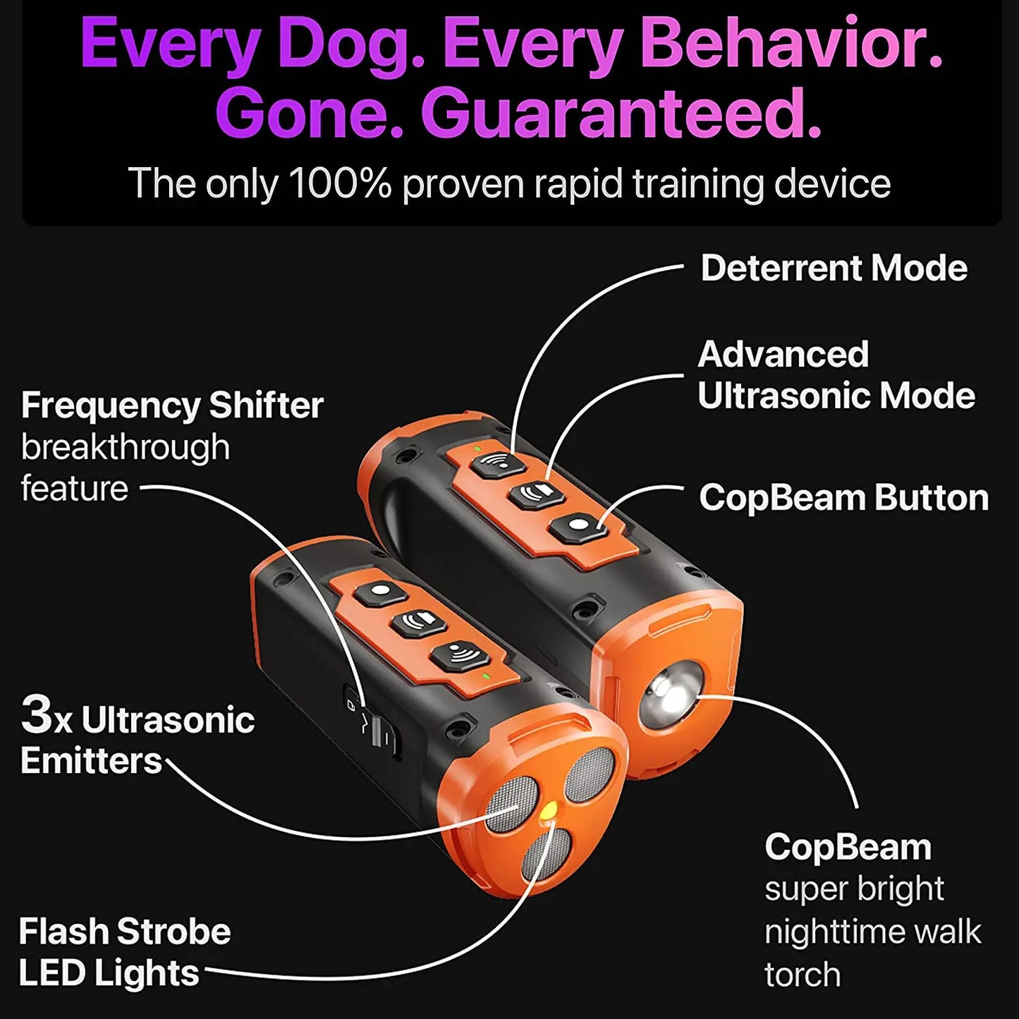 Ultrasonic Dog Repeller & Training Device – Rechargeable Anti-Bark Deterrent with LED Flashlight