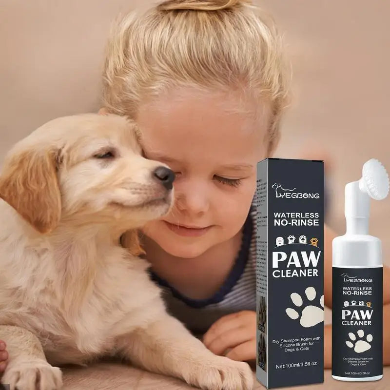 Rinse-Free Pet Paw Cleaner Foam - Portable with Silicone Brush