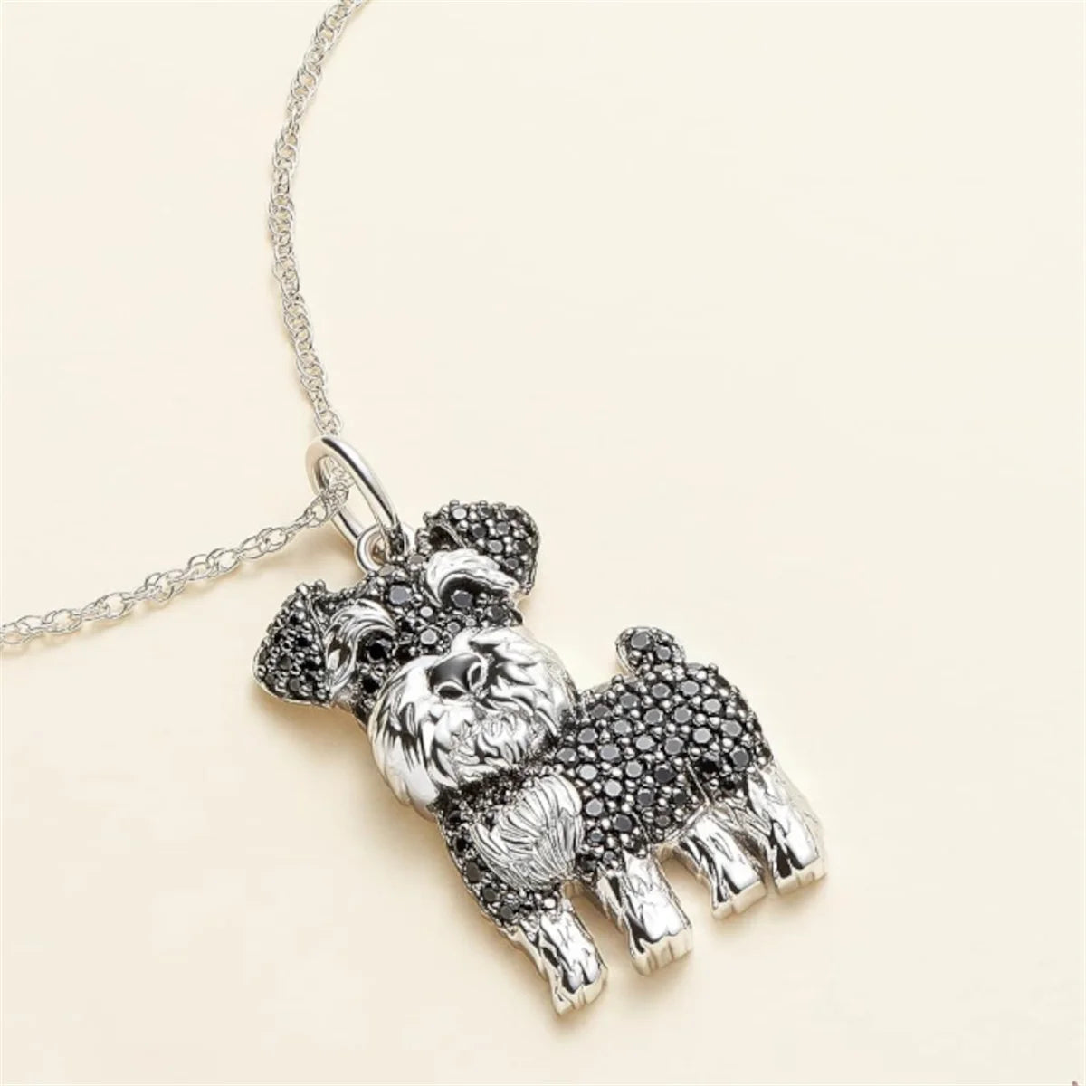 Exquisite Schnauzer Dog Pendant Necklace – Elegant Rhinestone Puppy Jewelry for Women, Perfect Gift for Dog Lovers