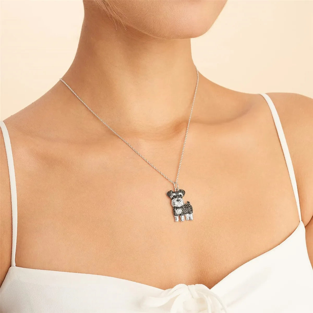 Exquisite Schnauzer Dog Pendant Necklace – Elegant Rhinestone Puppy Jewelry for Women, Perfect Gift for Dog Lovers