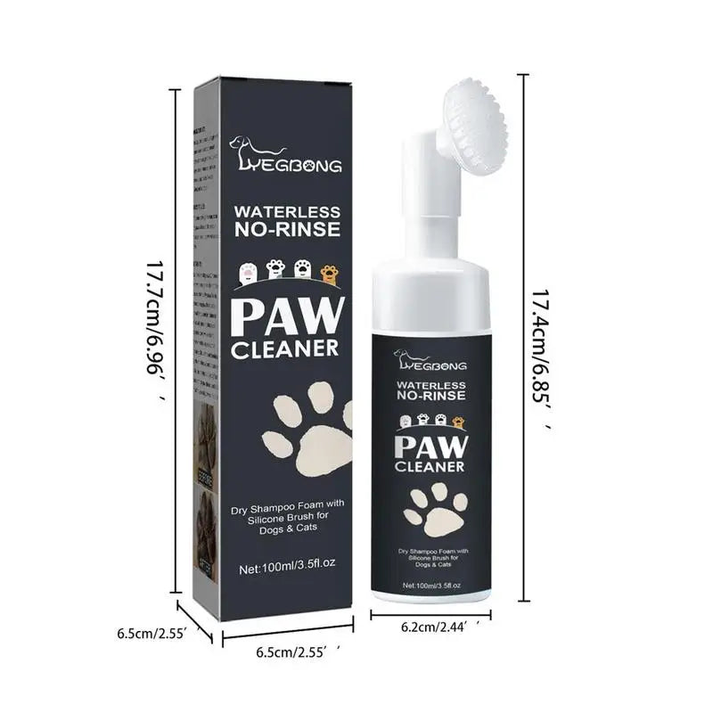 Rinse-Free Pet Paw Cleaner Foam - Portable with Silicone Brush