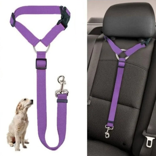 Adjustable Two-in-One Pet Car Seat Belt & Leash - Nylon Lead for Dogs & Cats, Safety Harness with Backseat Clip