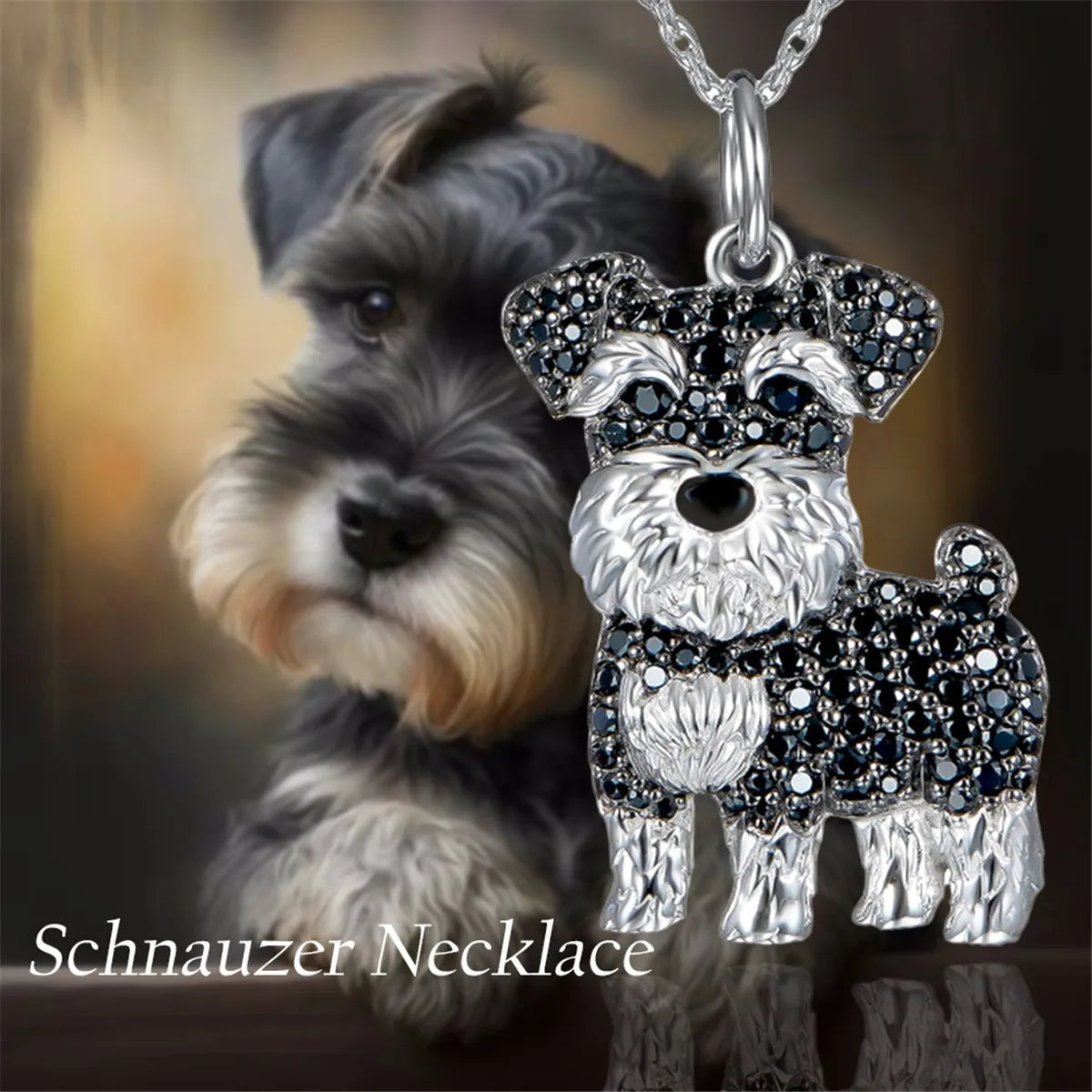 Exquisite Schnauzer Dog Pendant Necklace – Elegant Rhinestone Puppy Jewelry for Women, Perfect Gift for Dog Lovers