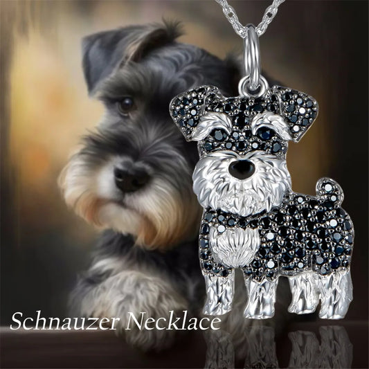 Exquisite Schnauzer Dog Pendant Necklace – Elegant Rhinestone Puppy Jewelry for Women, Perfect Gift for Dog Lovers