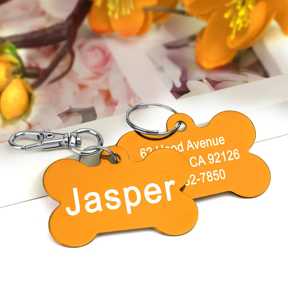 Personalized Dog & Cat ID Tag – Custom Metal Bone Shaped Pet Name Tag for Small & Large Pets