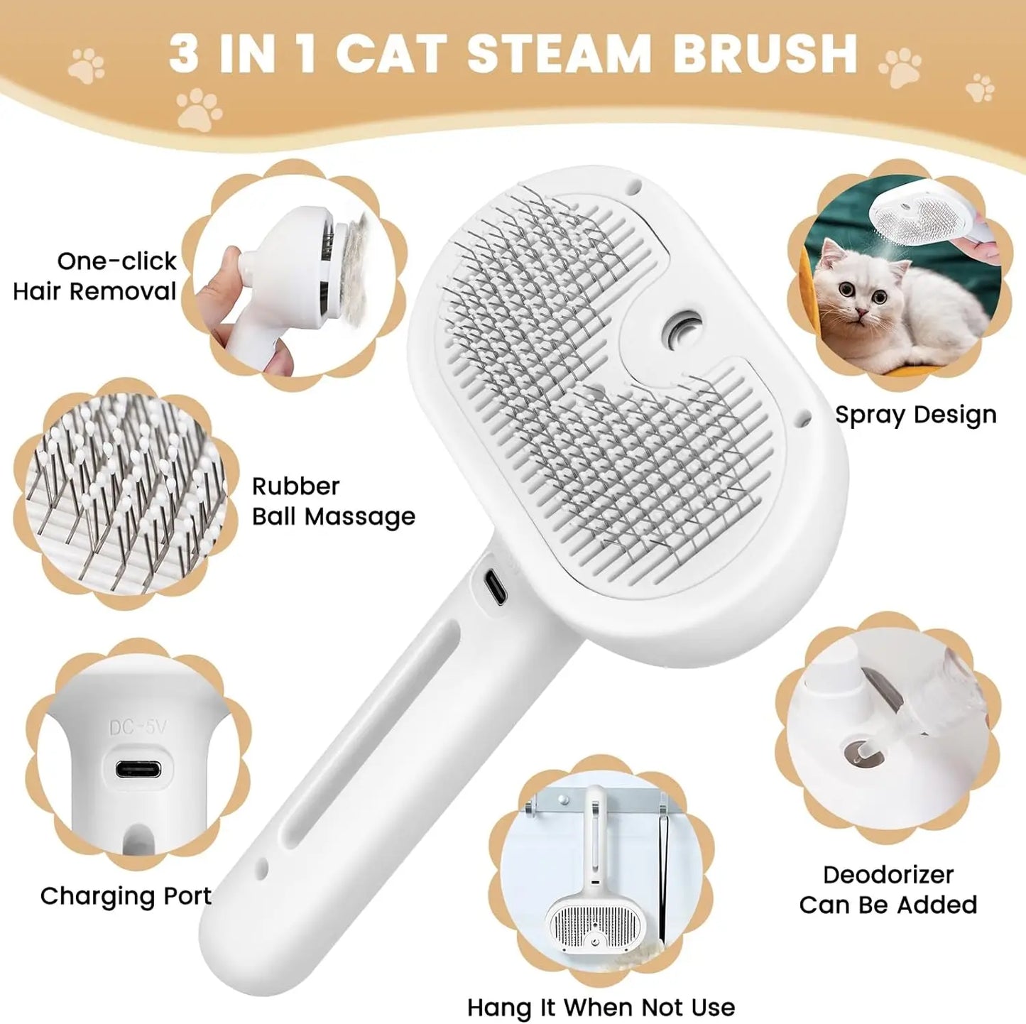 Pet Grooming Comb with Mist Humidifier – Removes Hair & Reduces Frizz