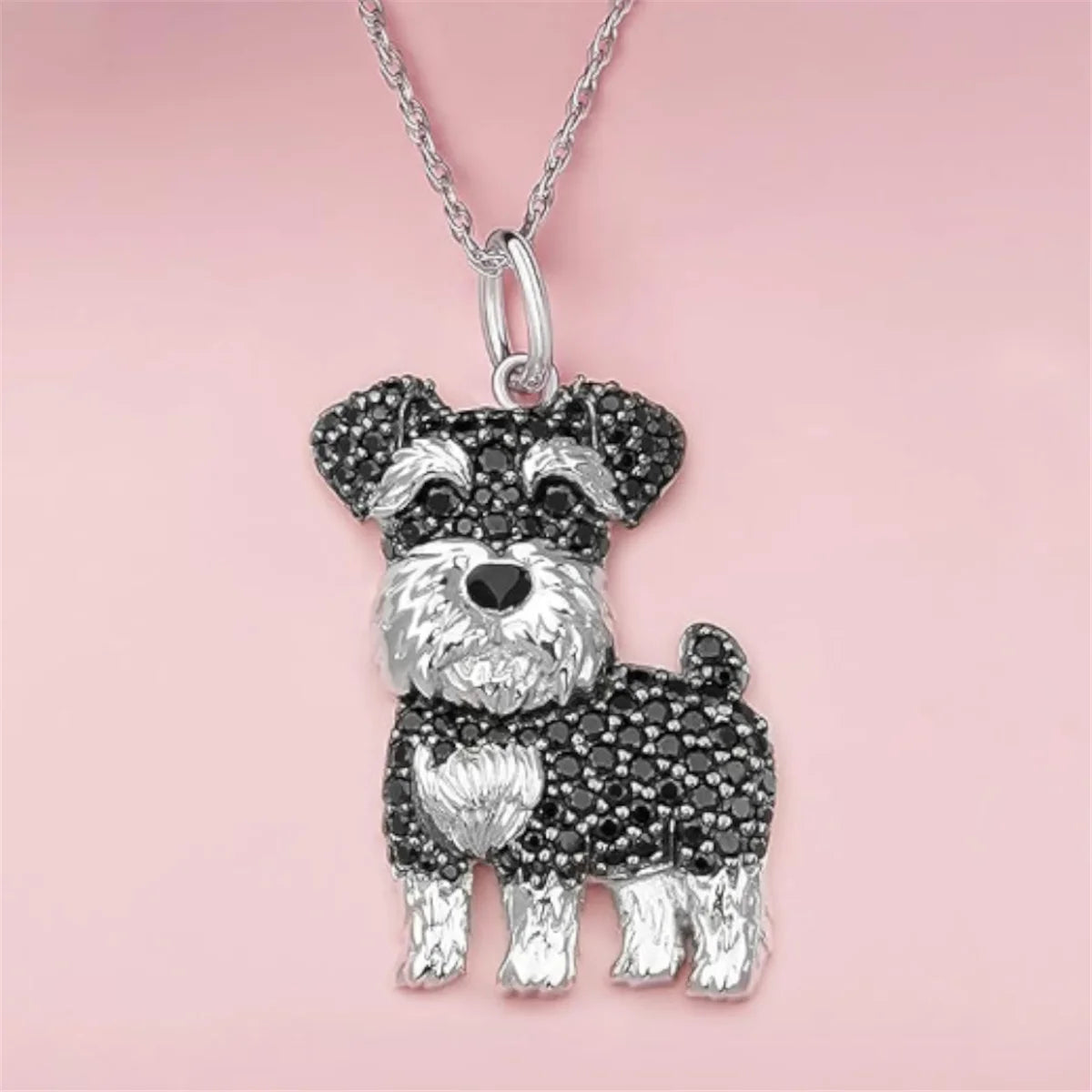 Exquisite Schnauzer Dog Pendant Necklace – Elegant Rhinestone Puppy Jewelry for Women, Perfect Gift for Dog Lovers