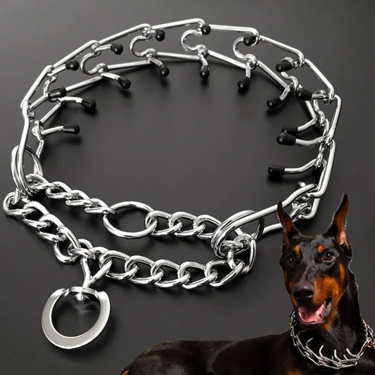 Adjustable Stainless Steel Prong Dog Training Collar with Comfort Tips