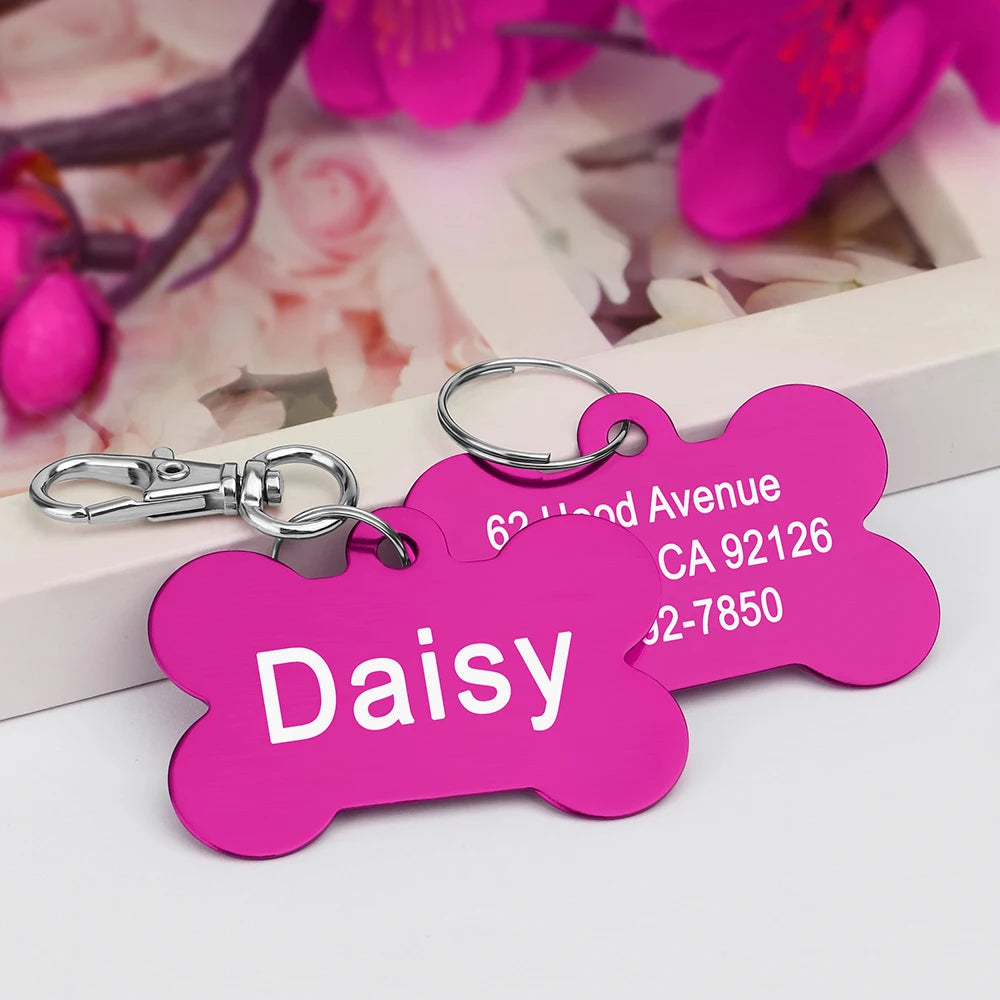 Personalized Dog & Cat ID Tag – Custom Metal Bone Shaped Pet Name Tag for Small & Large Pets