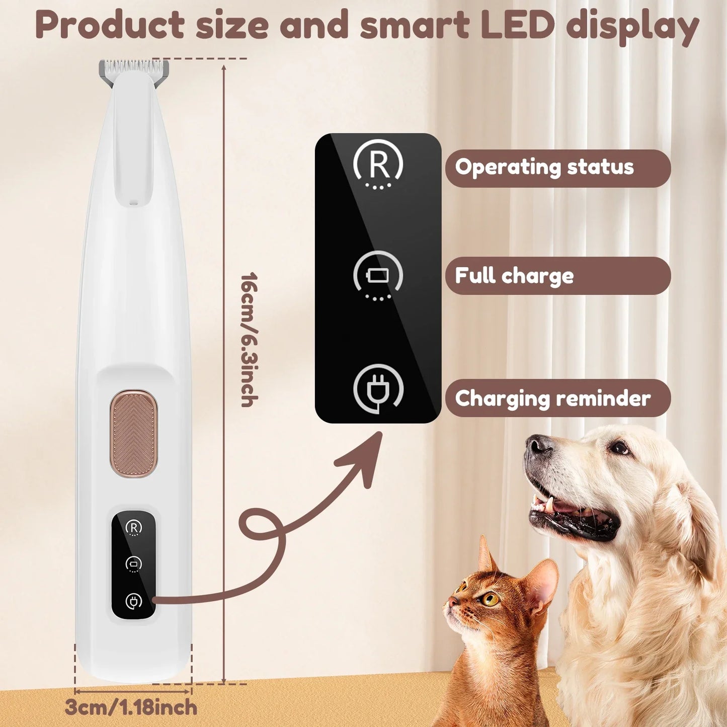 LED Dog Paw Trimmer – Waterproof Grooming Clippers with LED Display and Rechargeable Battery