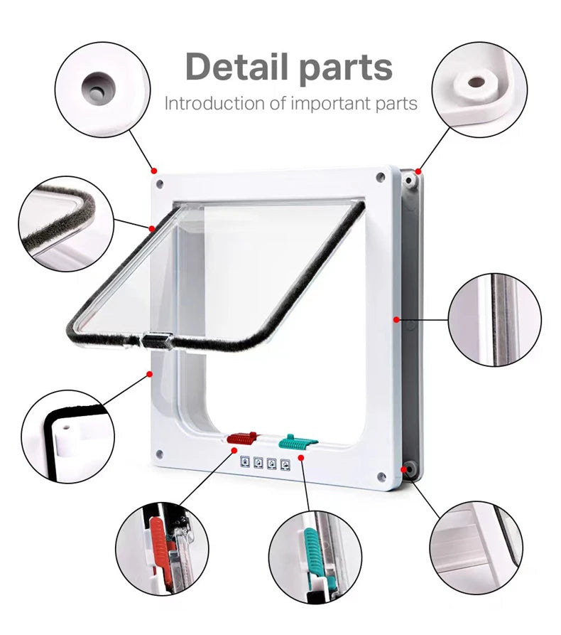 Cat & Dog Flap Door with 4-Way Lock – Secure Transparent Pet Entry Gate