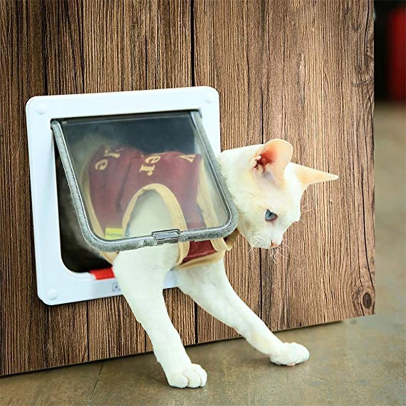 Cat & Dog Flap Door with 4-Way Lock – Secure Transparent Pet Entry Gate