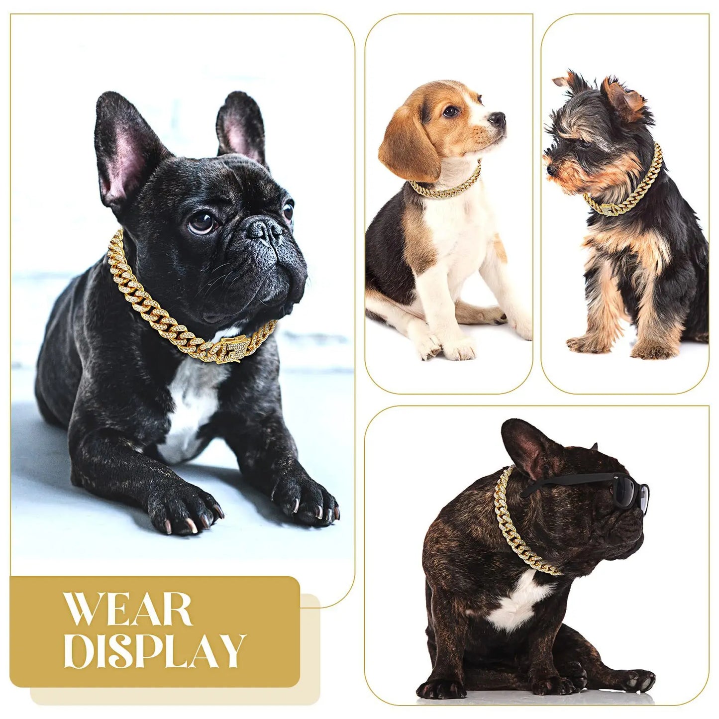 Luxury Diamond Cuban Dog Chain Collar – Metal Walking Collar with Secure Buckle for Dogs and Cats