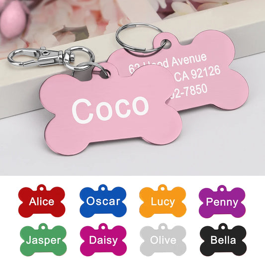 Personalized Dog & Cat ID Tag – Custom Metal Bone Shaped Pet Name Tag for Small & Large Pets