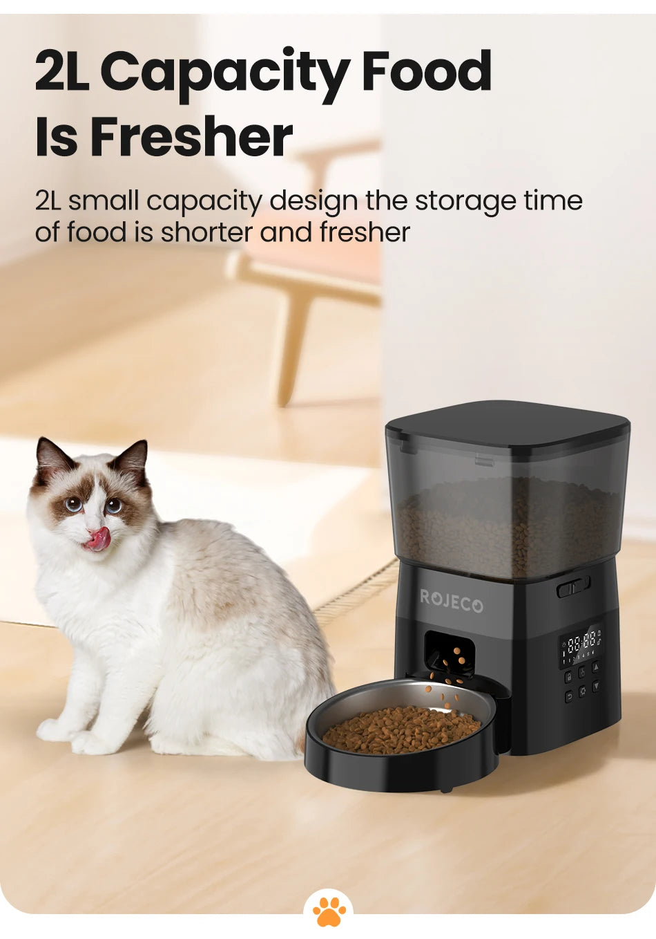 2L Automatic Pet Feeder with Portion Control and Anti-Jam Design