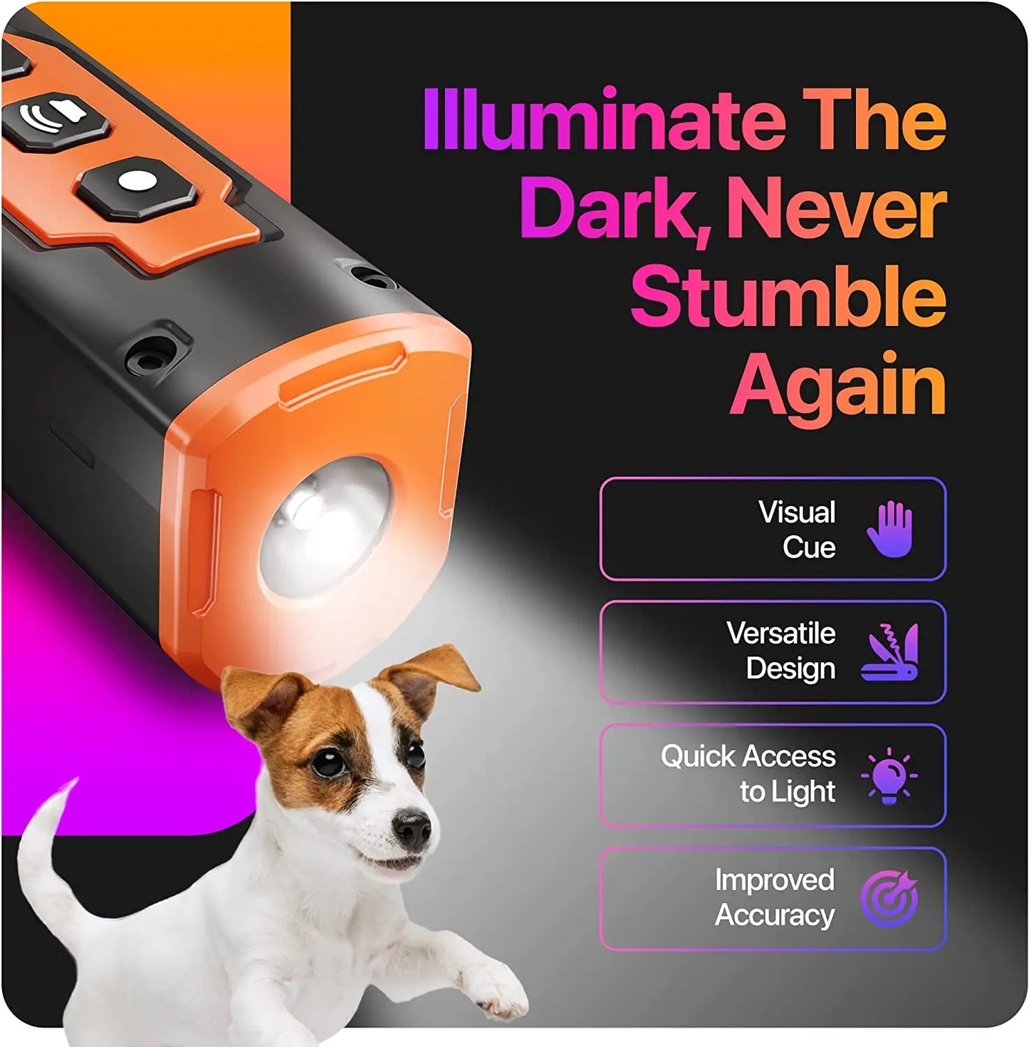 Ultrasonic Dog Repeller & Training Device – Rechargeable Anti-Bark Deterrent with LED Flashlight