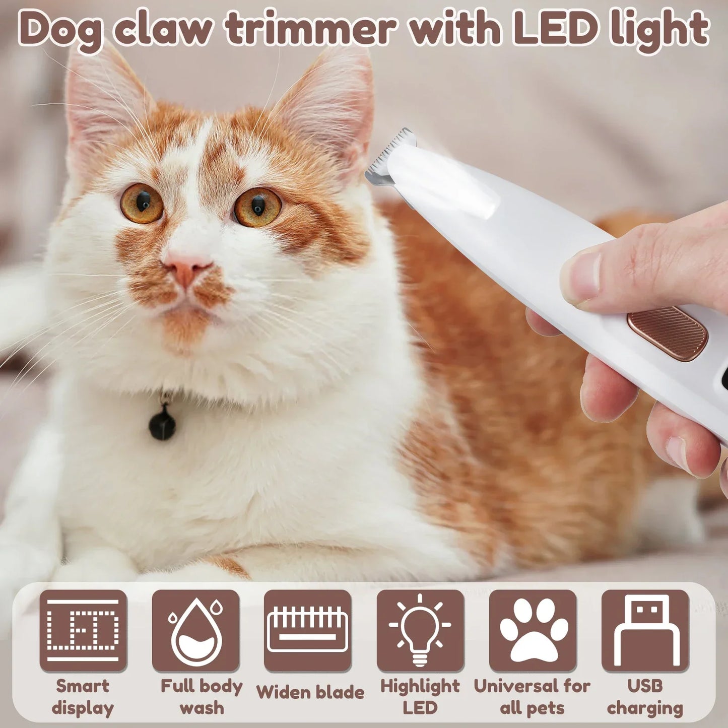 LED Dog Paw Trimmer – Waterproof Grooming Clippers with LED Display and Rechargeable Battery