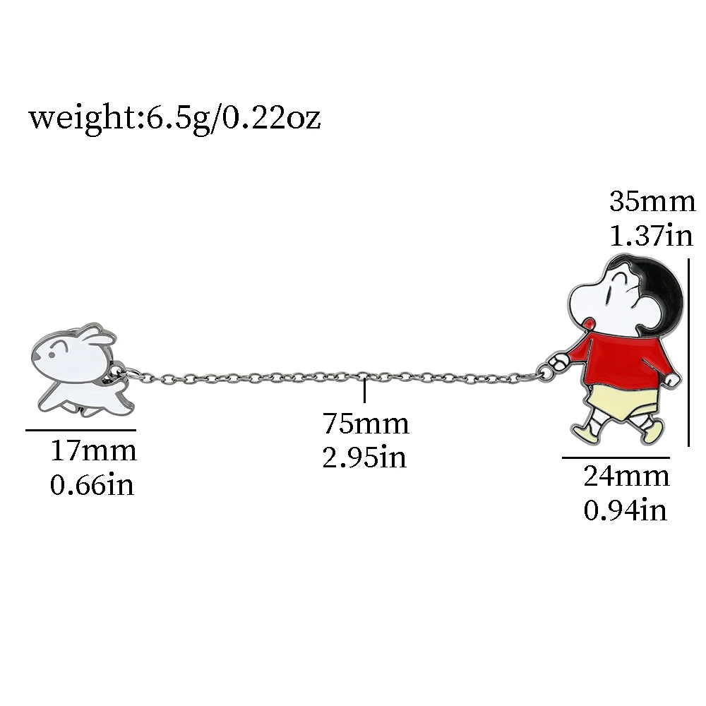 Japan Anime Crayon Shin-Chan Nohara Shiro Lapel Pin with Chain – Shinnosuke Walk the Dog Brooch Gift for Fans