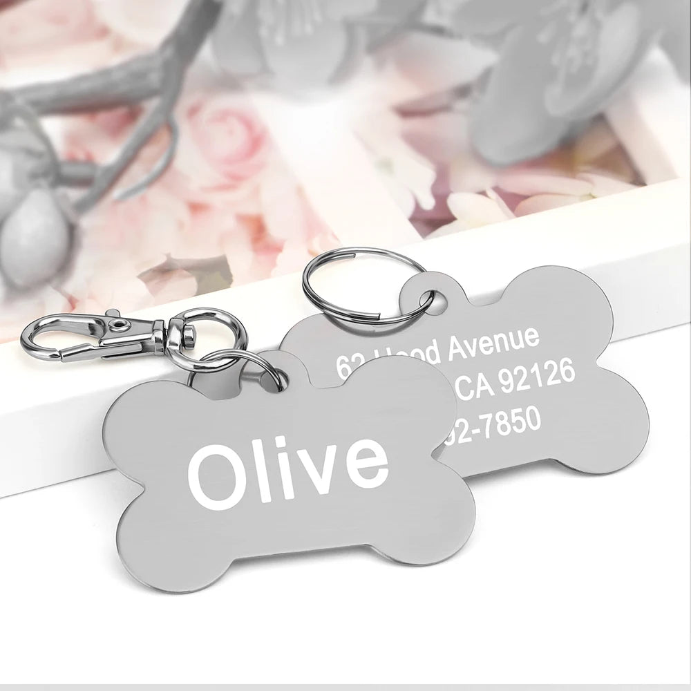 Personalized Dog & Cat ID Tag – Custom Metal Bone Shaped Pet Name Tag for Small & Large Pets