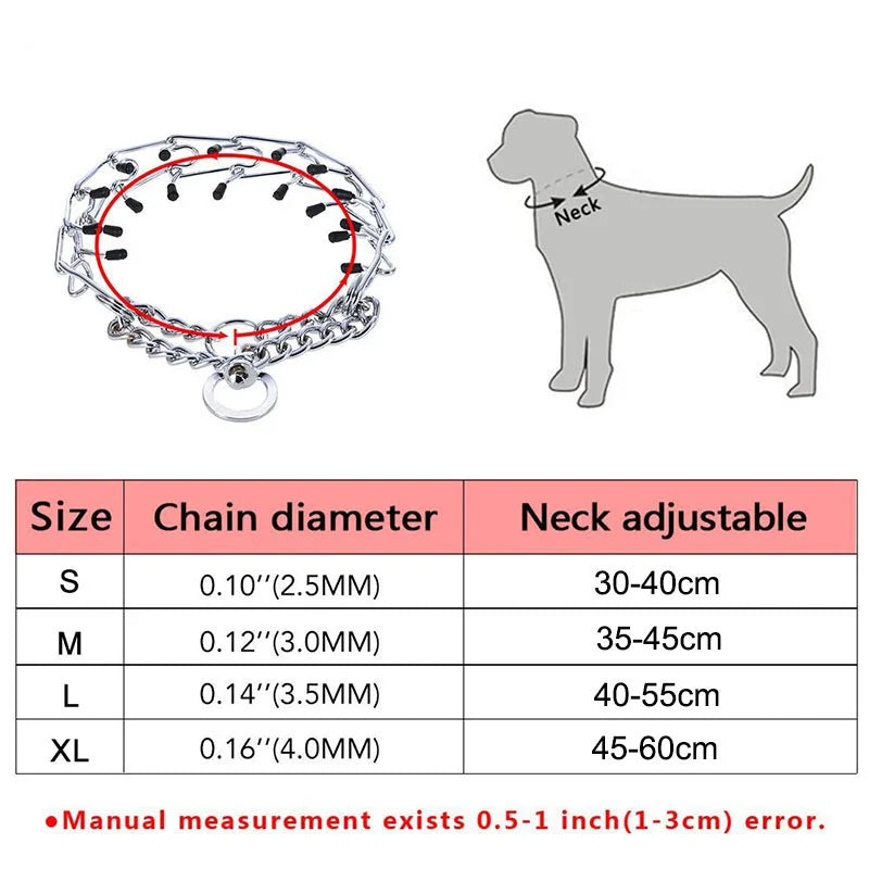 Adjustable Stainless Steel Prong Dog Training Collar with Comfort Tips