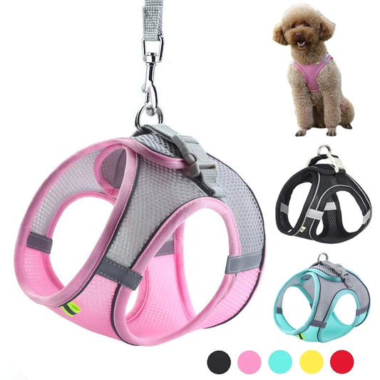 Adjustable Dog Harness & Leash Set - Soft, Reflective Vest for Small Dogs