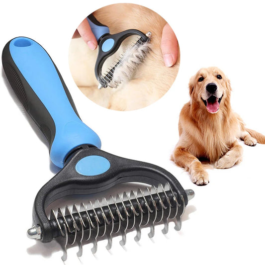 Professional Pet Deshedding Brush - Dual-Head Dog & Cat Fur Knot Cutter, Grooming Comb for Shedding