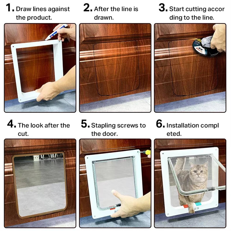 Cat & Dog Flap Door with 4-Way Lock – Secure Transparent Pet Entry Gate