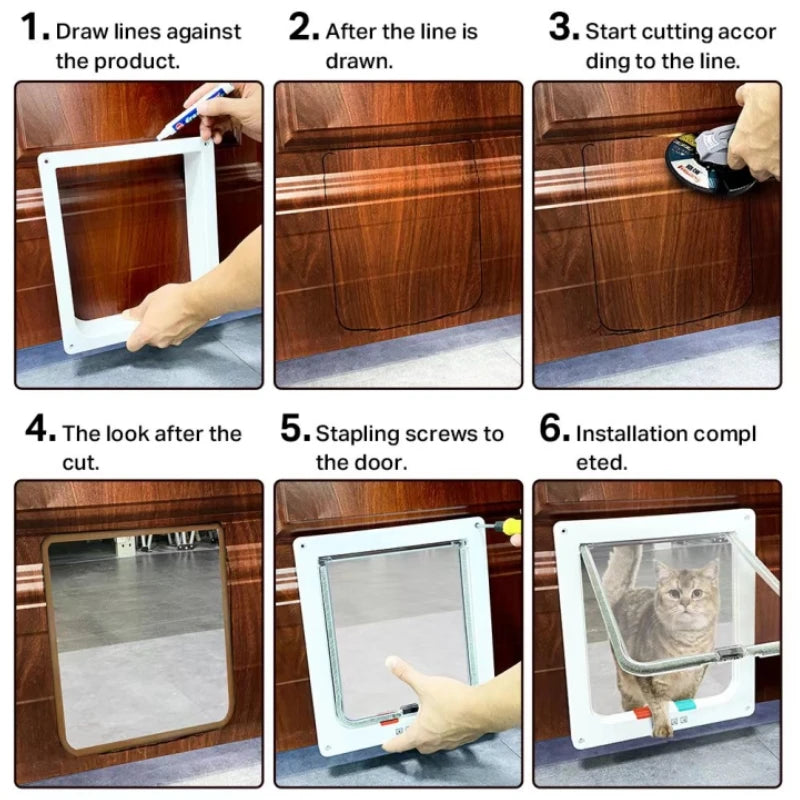 Cat & Dog Flap Door with 4-Way Lock – Secure Transparent Pet Entry Gate