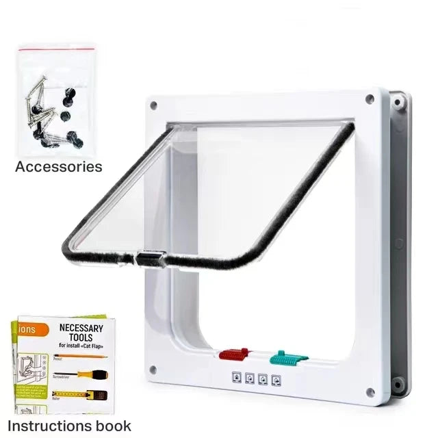 Cat & Dog Flap Door with 4-Way Lock – Secure Transparent Pet Entry Gate